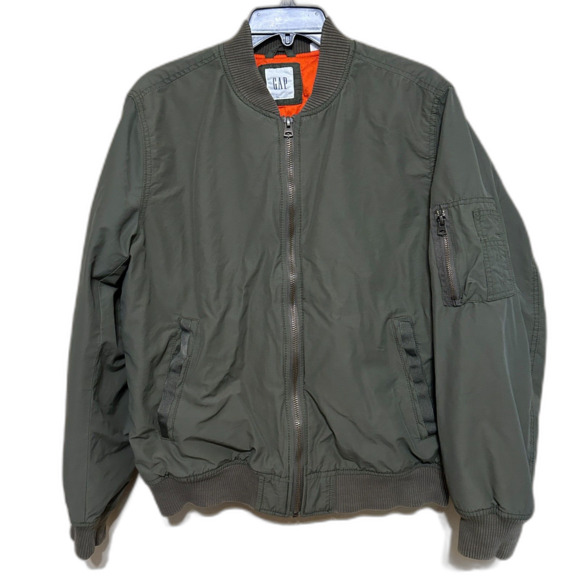 Gap Mens Small Olive Green Classic Vintage-Style Bomber Flight Jacket Coat - Picture 1 of 8